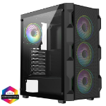 CIT Neo Black ATX Gaming Case with Mesh Front and Tempered Glass Side 6-Port PWM Hub and 4 x CiT Celsius Dual-Ring Infinity Fans