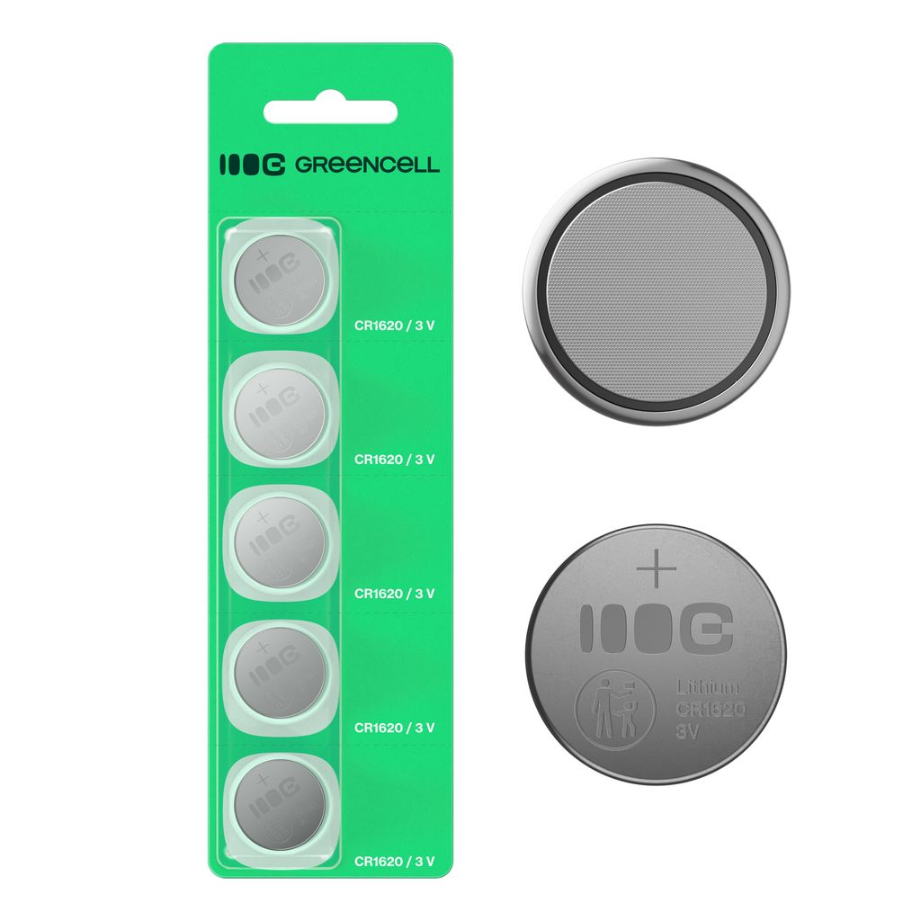 EU Product - Greencell Lithium button cell battery CR1620 3V 70mAh, 5-pack thumbnail