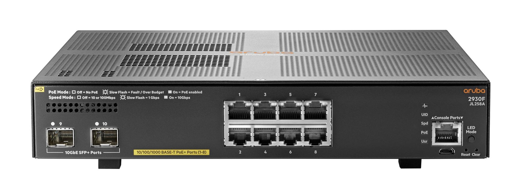 Image of HPE Aruba 2930F 8G PoE+ 2SFP+ Managed L3 Gigabit Ethernet...