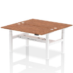 Dynamic Air Back-to-Back W1600 x D800mm Height Adjustable Sit Stand 2 Person Bench Desk With Cable Ports Walnut Finish White Frame - HA02338 DD