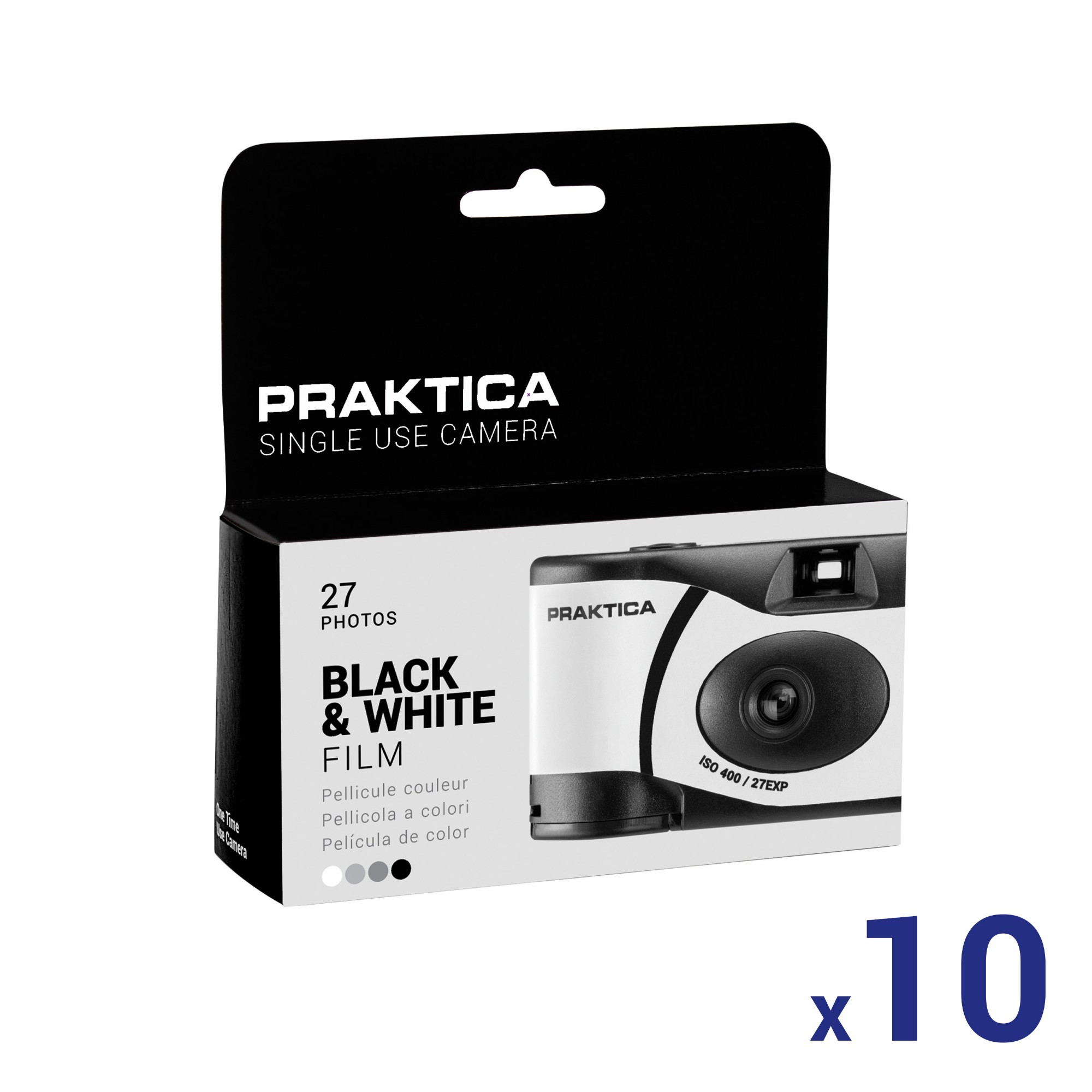 Praktica Single Use Disposable Film Camera with Flash - Black & White Film - Pack of 10