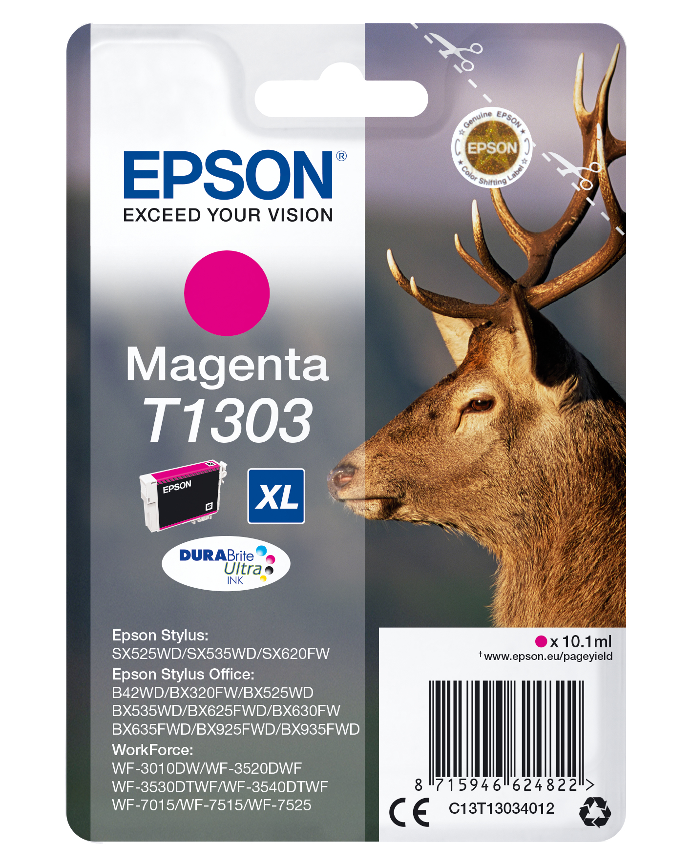 Image of Epson C13T13034012/T1303 Ink cartridge magenta XL, 600 pages...