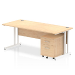 Dynamic Impulse Cantilever Straight Office Desk W1800 x D800 x H730mm Maple Finish White Frame With 2 Drawer Mobile Pedestal - I003929 DD