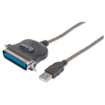 Manhattan USB-A to Parallel Printer Cen36 Converter Cable, 1.8m, Male to Male, 12Mbps, IEEE 1284, bus power, Black, Polybag