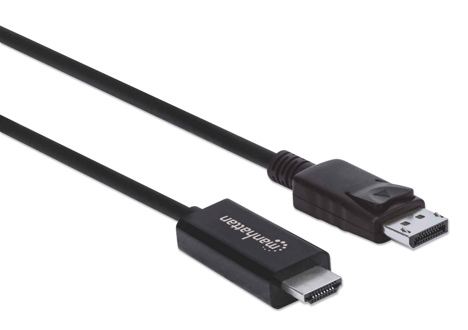 Manhattan DisplayPort to HDMI Cable, 4K@60Hz, 1.8m, Male to Male, DP With Latch, Black, Not Bi-Directional, Three Year Warranty, Polybag