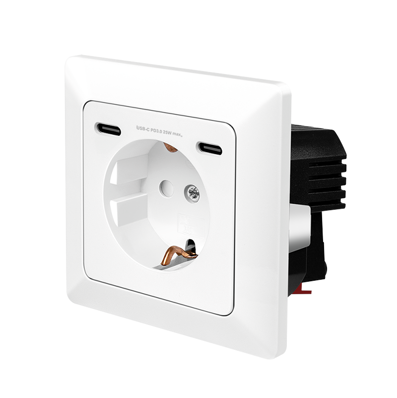 LogiLink Wall outlet 1 socket+ 2-port USB-C charger. 25W PD