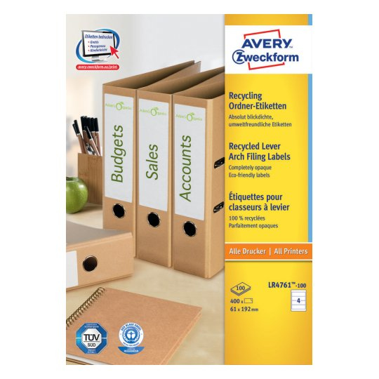 Avery LR4761-100 self-adhesive label Rounded rectangle Permanent White 400 pc(s)