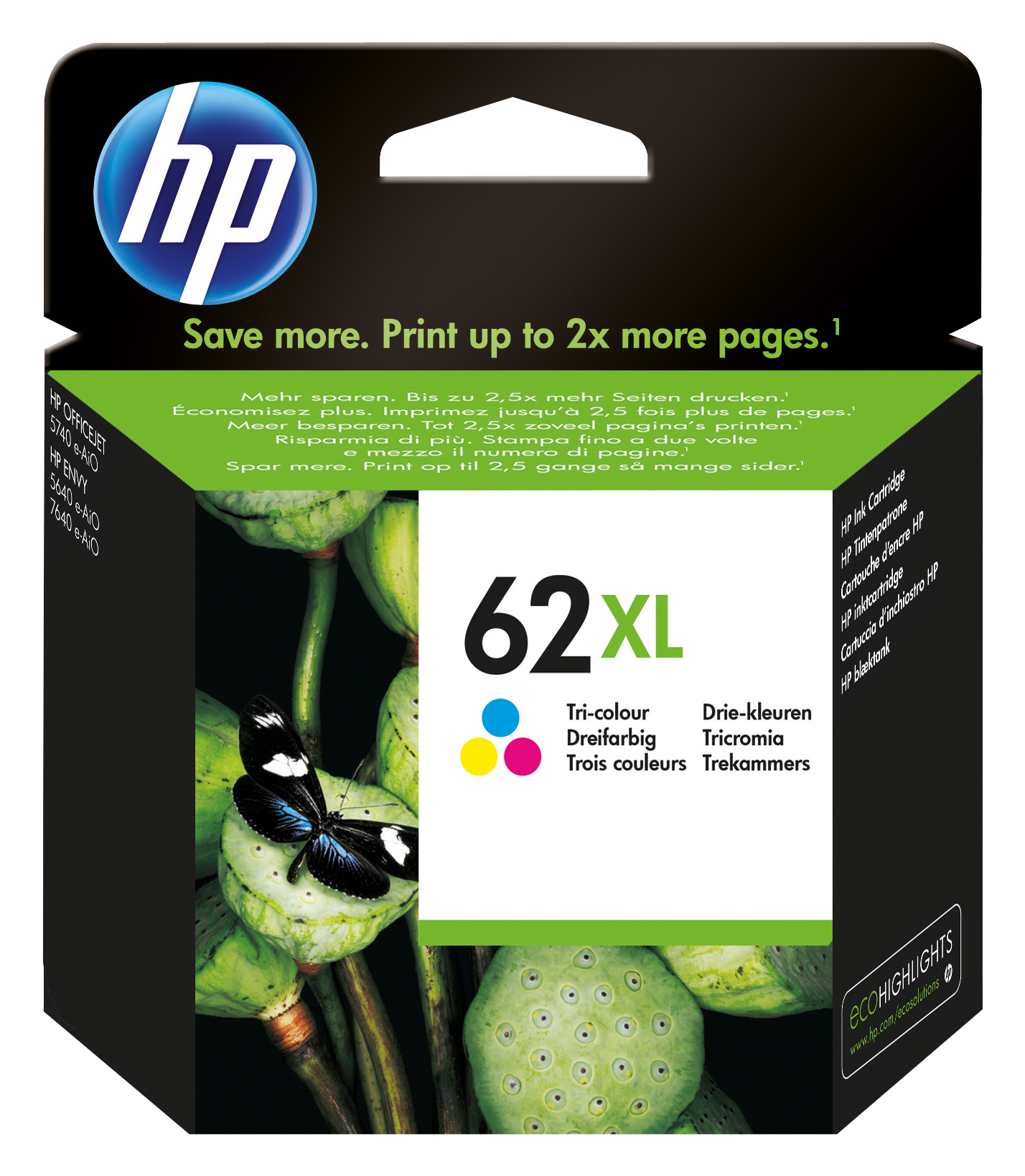 HP 62XL Ink Cartridge High Yield Tri-color CMY C2P07AE
