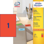 Avery Coloured Labels, Red, 210 x 297 mm