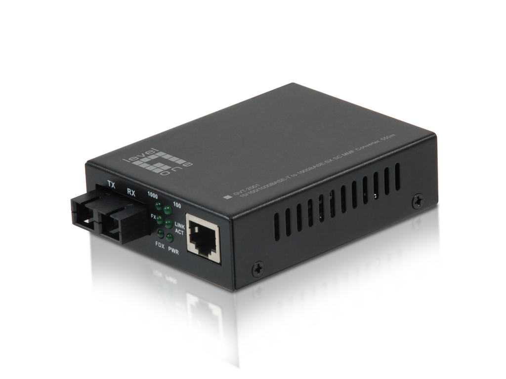 Image of LevelOne RJ45 to SC Gigabit Media Converter, Multi-Mode Fiber, 550m