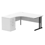 Dynamic Impulse W1600 x D1200 x H730mm Left Hand Crescent Desk Cantilever Leg With D600mm Desk High Pedestal White Finish Black Frame - I004402 DD