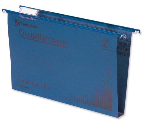 Image of Rexel Crystalfile Classic Foolscap Suspension File 30mm Blue (50)