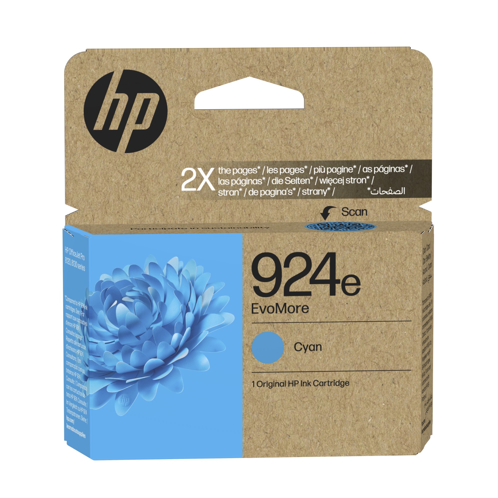 HP 4K0U7NE/924E Ink cartridge cyan EvoMore, 800 pages ISO/IEC 19752 9.5ml for HP OJ Pro 8120/e