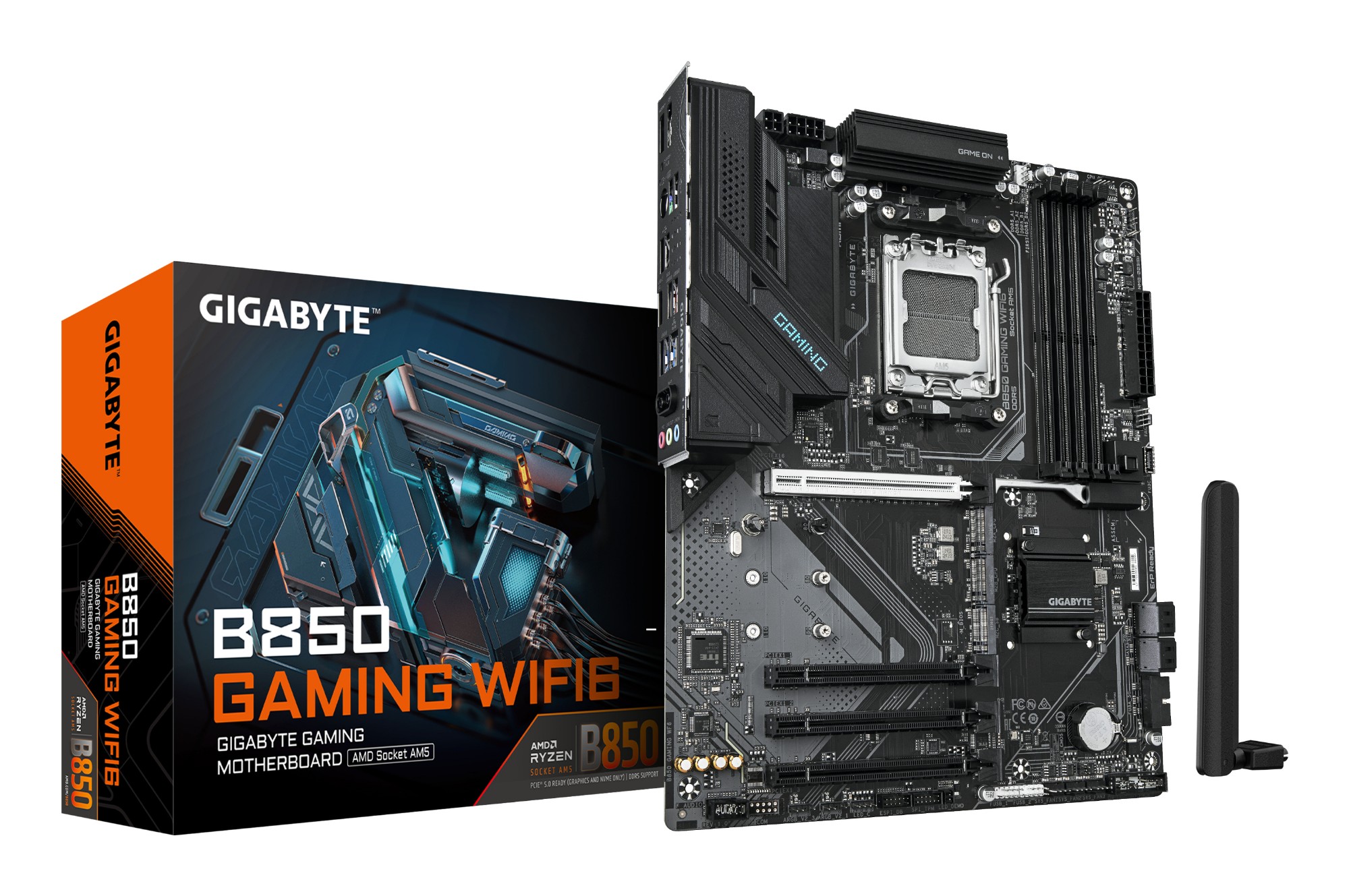 GIGABYTE B850 GAMING WIFI6 Motherboard - AMD Ryzen 9000 Series CPUs, 6+2+2 Phasen Digital VRM, up to 8200MHz DDR5 (OC), 1xPCIe 5.0 + 2xPCIe 4.0 M.2, GbE LAN, WIFI 6, USB 3.2 Gen 2