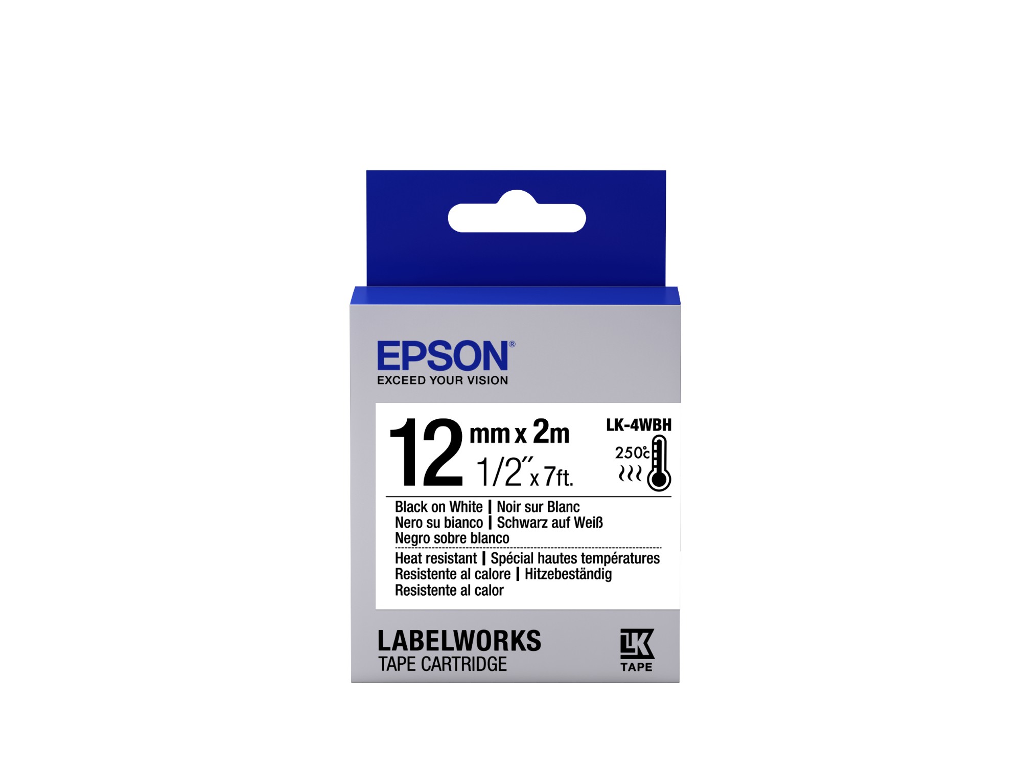 Image of Epson C53S654025/LK-4WBH Ribbon black on white heat-resistant 12mm x 2