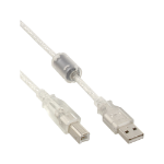 InLine USB 2.0 Cable Type A male / B male transparent, ferrite core, 0.3m