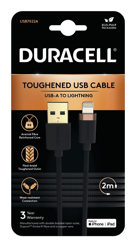 Duracell USB7022A lightning cable 2 m Black