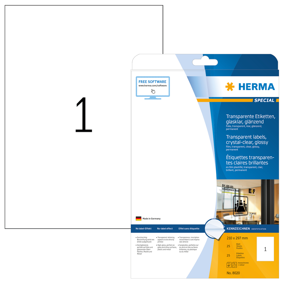 HERMA 8020 utskriftsbara etiketter Transparent Självhäftande skrivaretikett