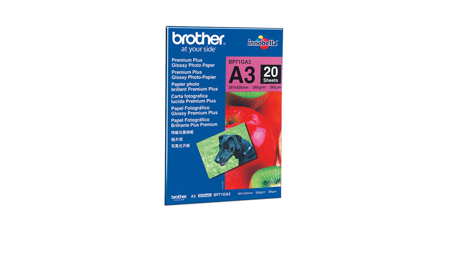 Brother A3 Premium + Glossy Photo Paper (Pack of 20) BP71GA3