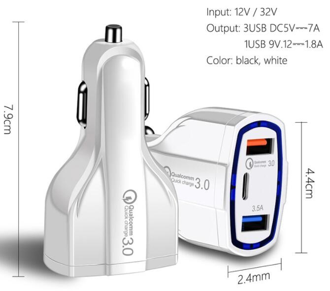 JLC QualComm Triple Port Car Charger 2 x USB 3.0 and 1 Type C - White