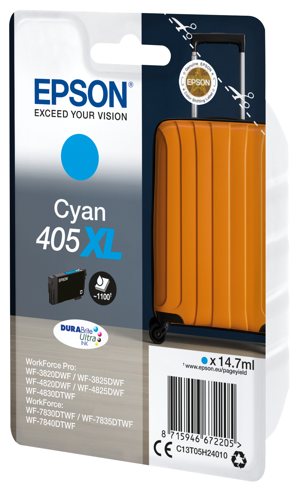 Epson 405XL Ink Cartridge DURABrite Ultra Suitcase Cyan C13T05H24010