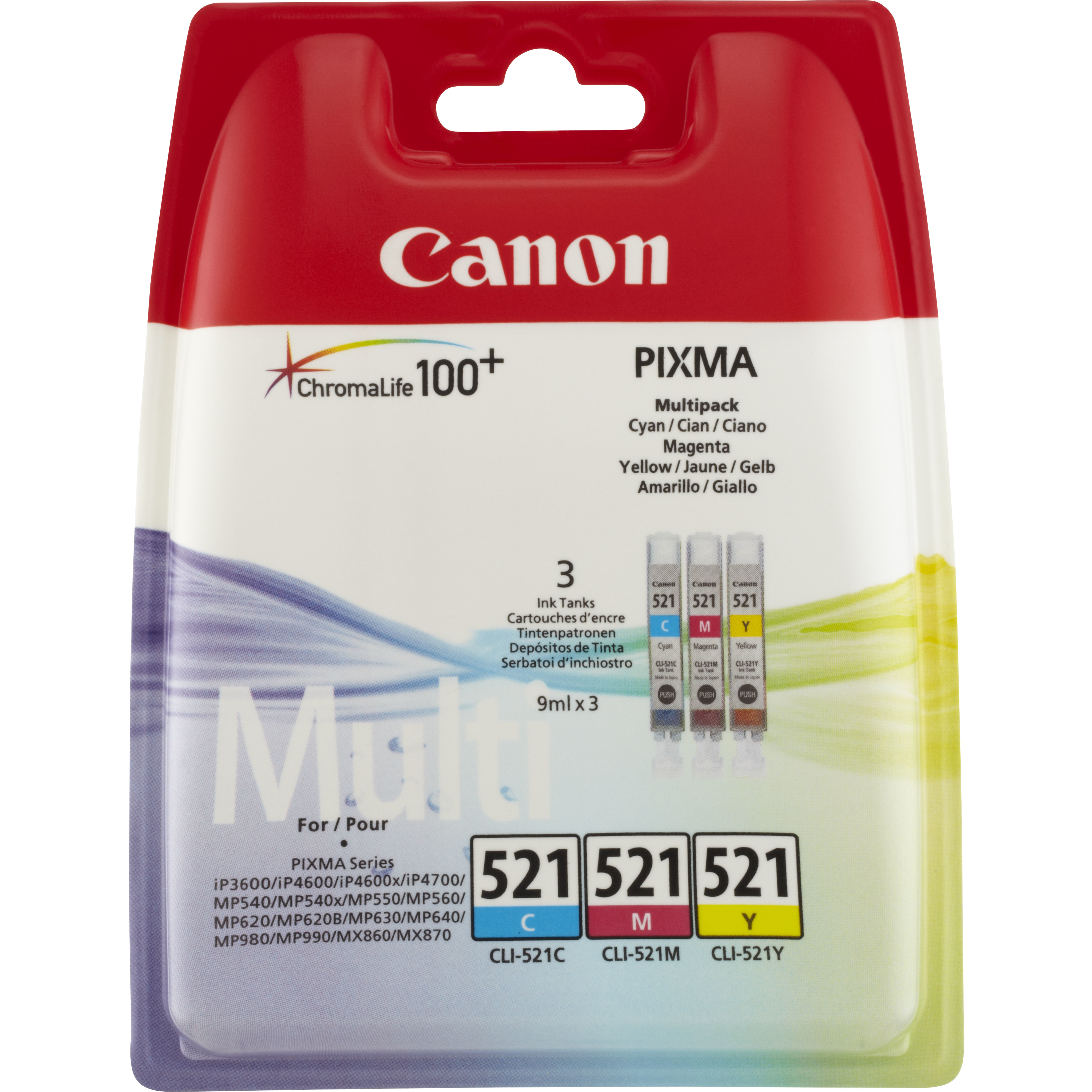 Image of Canon 2934B010/CLI-521 Ink cartridge multi pack C,M,Y, 3x446 pages...