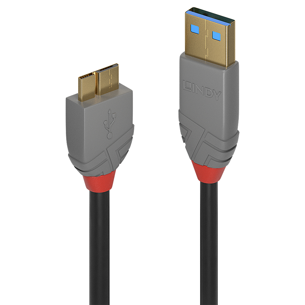 Photos - Cable (video, audio, USB) Lindy 0.5m USB 3.2 Type A to Micro-B Cable, 5Gbps, Anthra Line 36765 