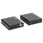 Manhattan 1080p HDMI KVM over IP Extender Kit, HDMI Extender by Single Cat5e/6 up to 120m, with IR and KVM, Black, Three Year Warranty, Retail Box