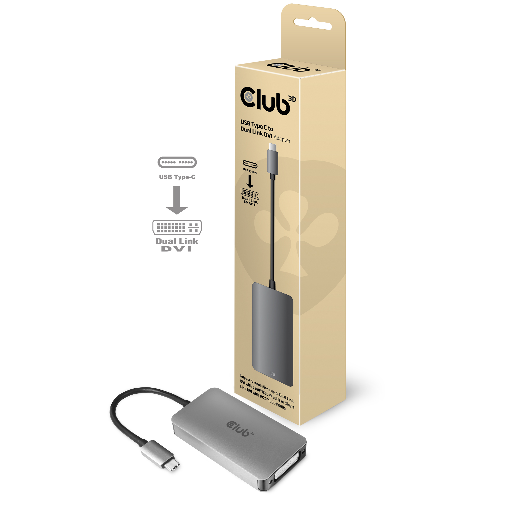 Image of CLUB3D USB3.2 Gen1 Type-C to Dual Link DVI-D HDCP ON version...