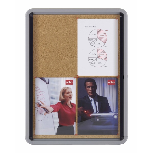 Nobo Premium Plus Cork Lockable Notice Board Hinged Door 6xA4