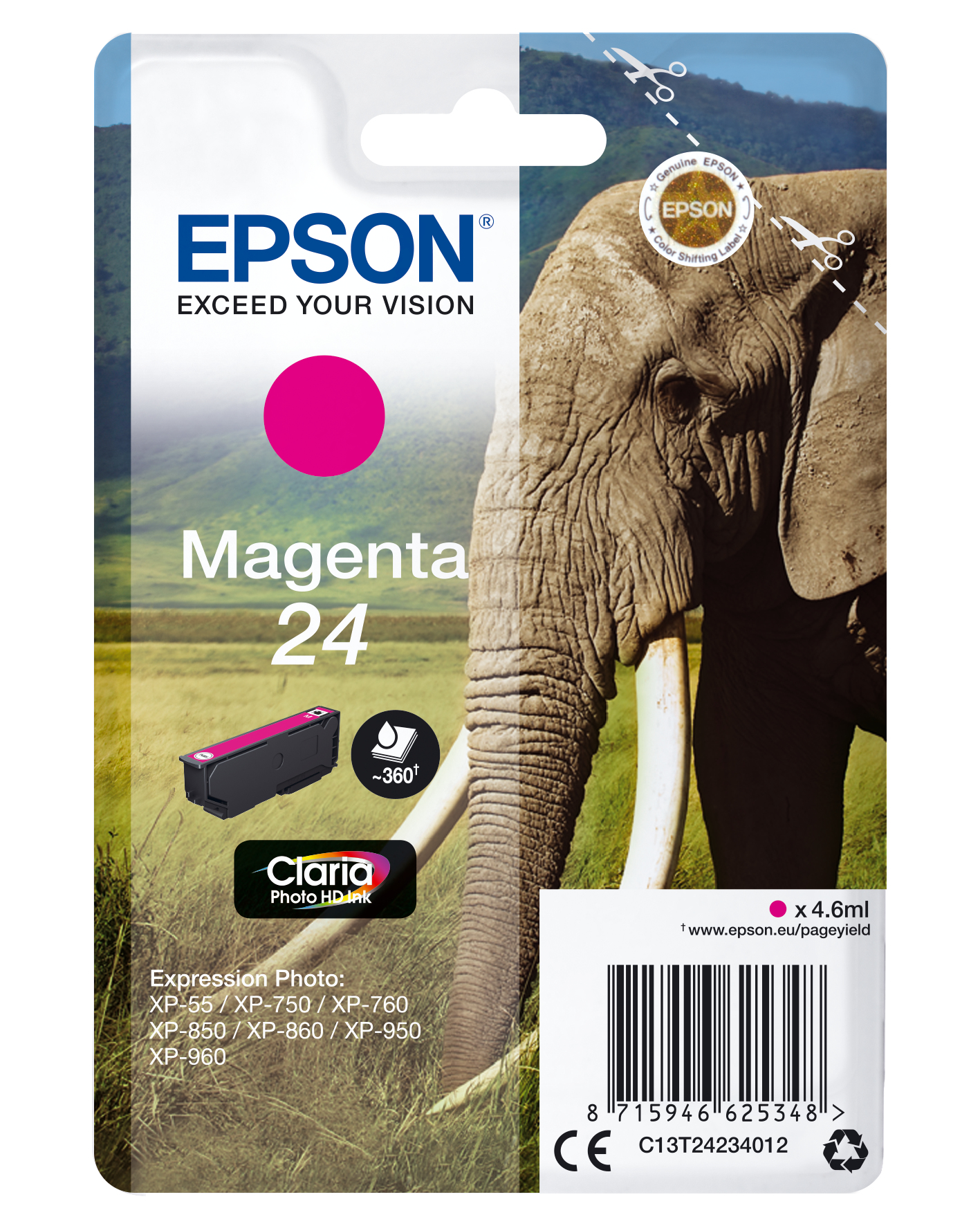 Image of Epson C13T24234012/24 Ink cartridge magenta, 360 pages 4,6ml for...