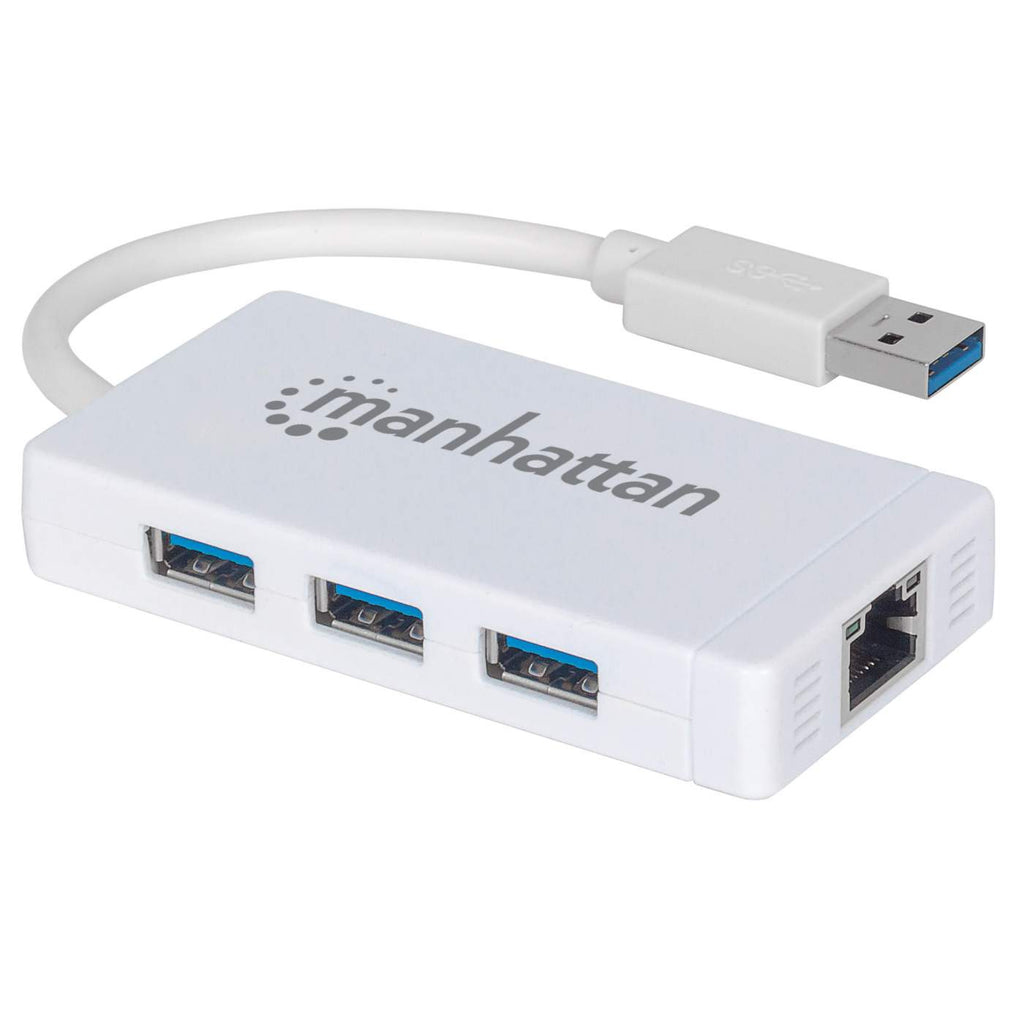 Image of Manhattan USB-A 3-Port Hub with Gigabit Ethernet Adapter, 3x USB-A...