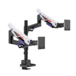 Brateck LDT95-C024UCP Atlas Neo Gaming Pole-Mounted Dual Monitor Arm with USB-A & USB-C Ports For most 24'~57' Monitors, Matte Black & White (New)