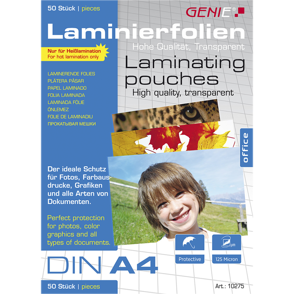 10275 GENIE-SOFT Laminiertaschen 50 A4 - Folien 125 Mic.