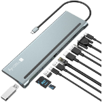 Techly Docking Station 12 in 1 USB-C Hub VGA HDMI DP RJ45 with Micro SD/SD Reader