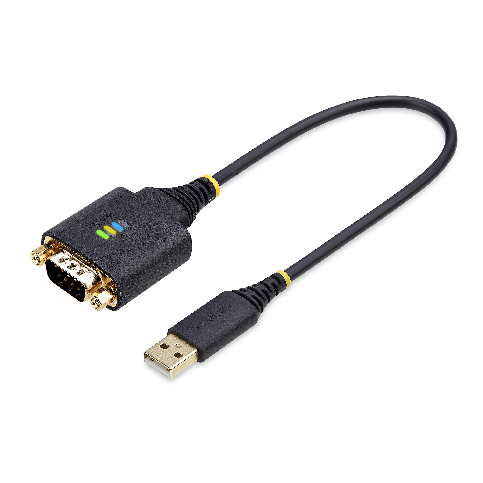 StarTech.com 1ft (30cm) USB to Serial Adapter Cable, COM Retention, Interchangeable Nuts/Screws, USB-A to DB9 RS232, FTDI IC, ESD Protection, Windows/macOS/Linux