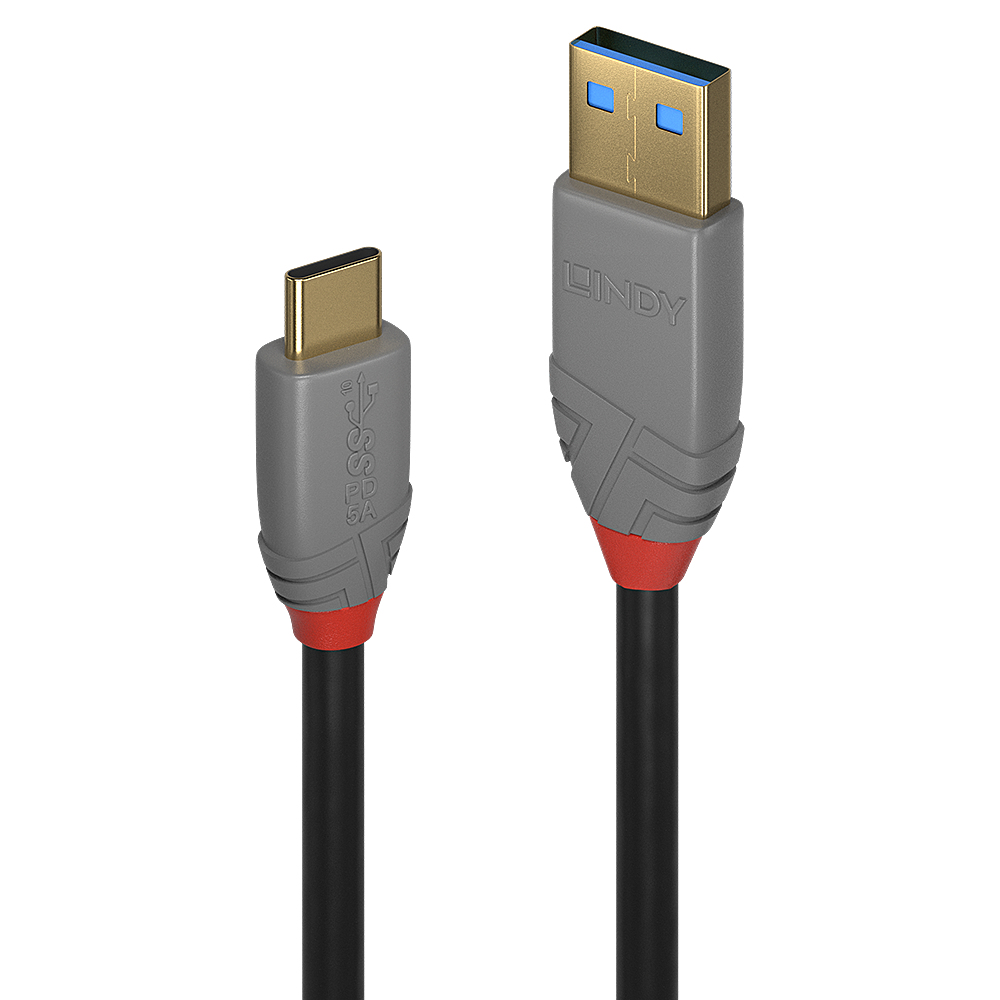 Image of Lindy 0.5m USB 3.2 Type A to C Cable, 5A PD, Anthra Line