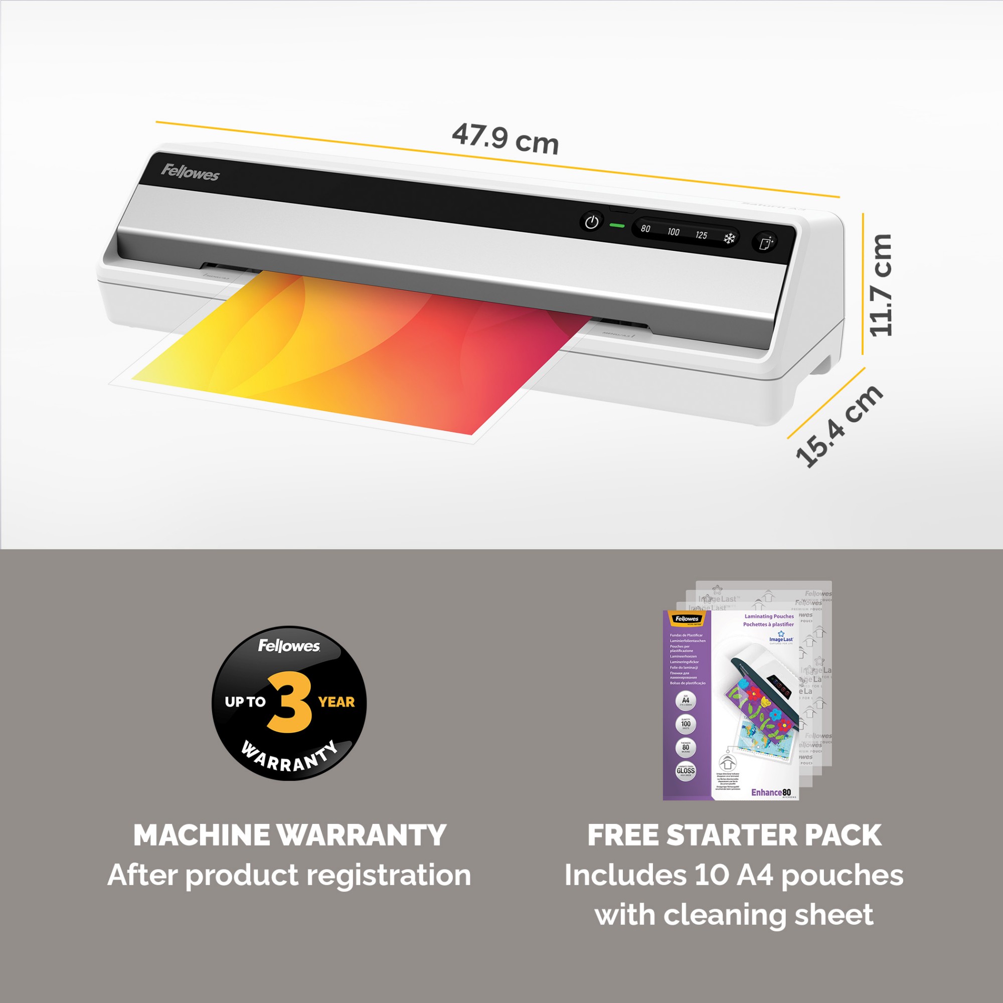Fellowes A3 Laminator Machine Saturn A4 Laminating Machine 80 to 125 Micron 10 A4 Laminating Pouch Starter Pack Included