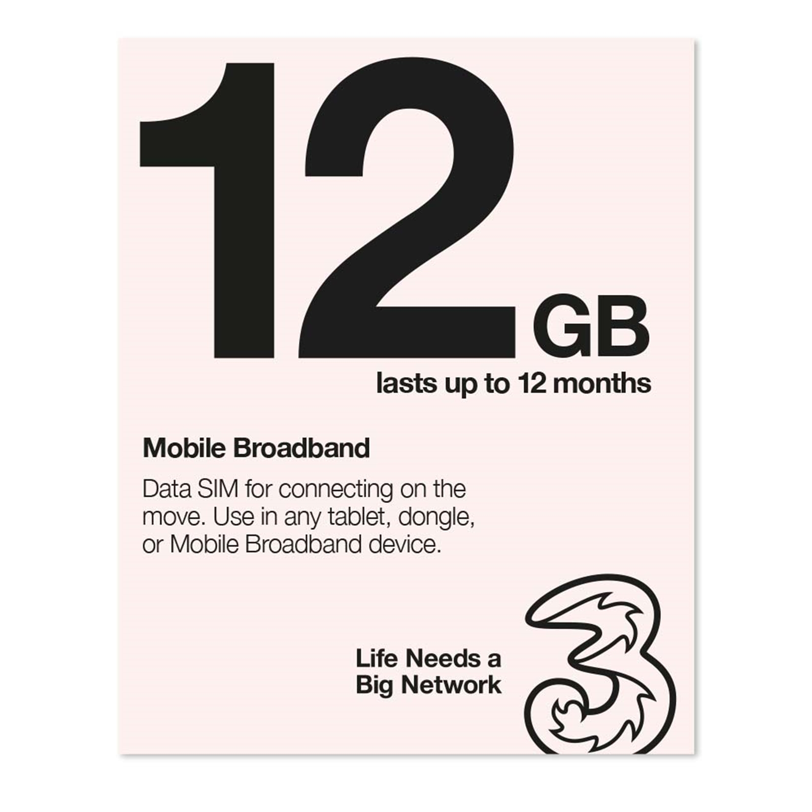 36087 THREE Three 3G 4G & 5G-Ready 12GB Prepaid Mobile Broadband Trio SIM Card
