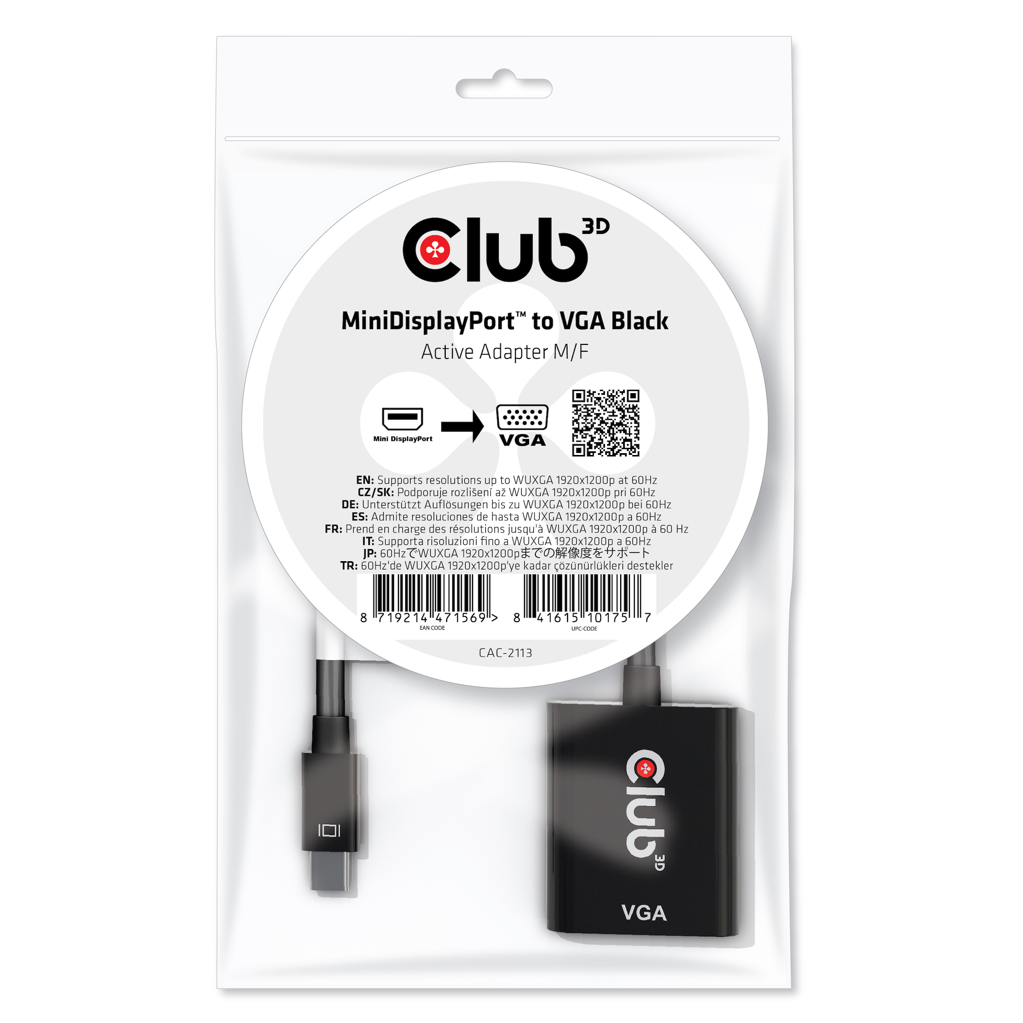 Image of CLUB3D MiniDisplayPort to VGA Black Active Adapter M/F