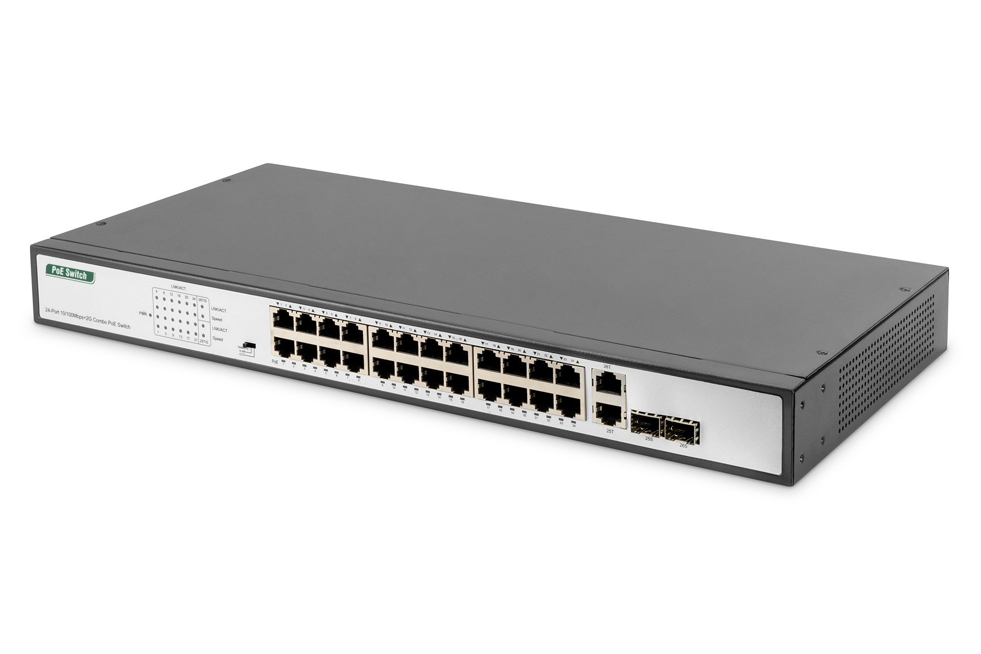 Image of Digitus 24-Port Fast Ethernet PoE Networkswitch, 19 Zoll,...