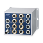 PLANET IP50 Industrial L2+ 8-Port 10/100/1000T 802.3at PoE M12 + 4-Port 10/100/1000T M12 Managed Ethernet Switch L2+ Blue, Metallic