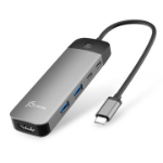 j5create JCD3002 USB-C® 4K60 Hub with PD and Screen-Off Control, Black/Grey