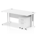 Dynamic Impulse Cantilever Straight Office Desk W1600 x D800 x H730mm White Finish White Frame With 2 Drawer Mobile Pedestal - I003967 DD