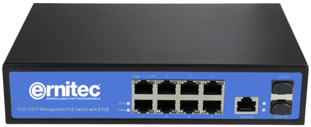 Image of Ernitec Managed Layer 2, 8 Gigabit RJ45 ports, 2 Gigabit SFP ports