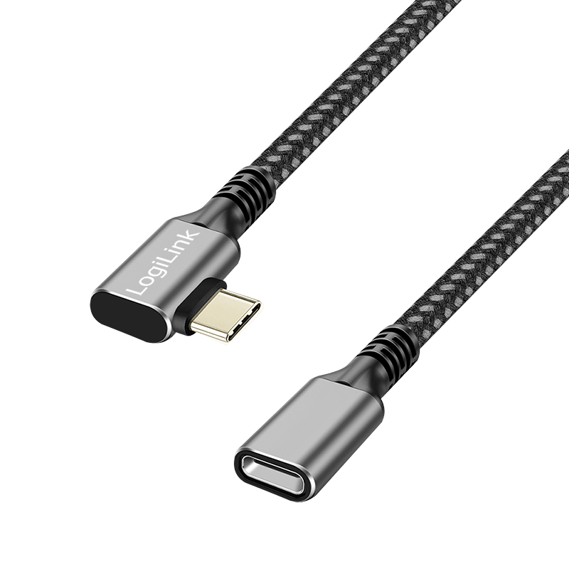 LogiLink USB 3.2 Gen2 Type-C cable. C/M 90� to USB-C/F. PD. alu. black