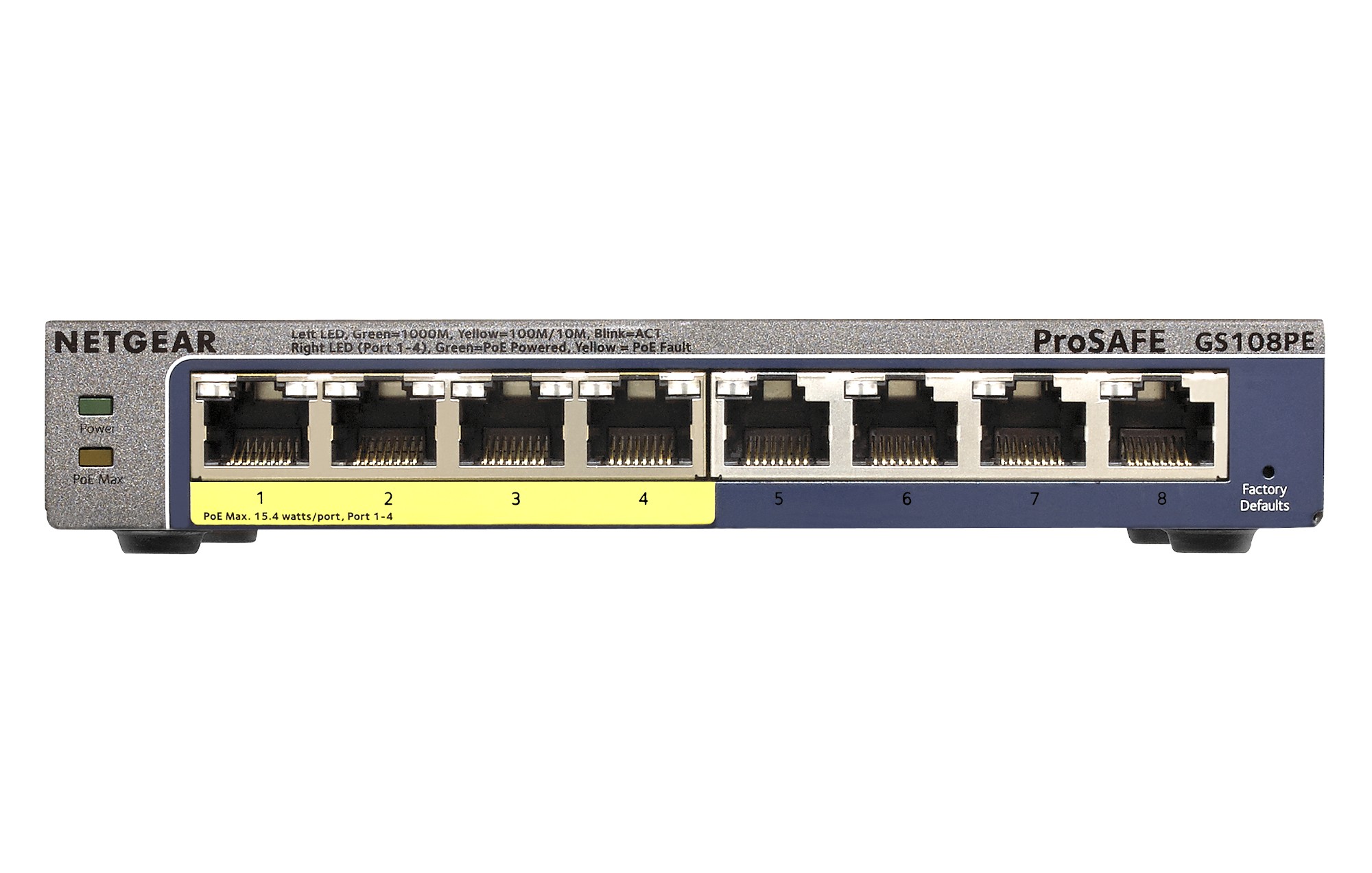 Netgear GS108PE Gestionado Gigabit Ethernet (10/100/1000) Energía sobre Ethernet (PoE) Negro
