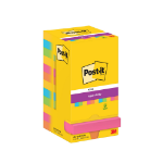 3M Post-it® Super Sticky Notes, Carnival Colour Collection, 76 mm x 76 mm, 90 Sheets/Pad, 12 Pads/Pack, Cardboard Pack, 100% PEFC SGSCH-PEFC-COC-110078