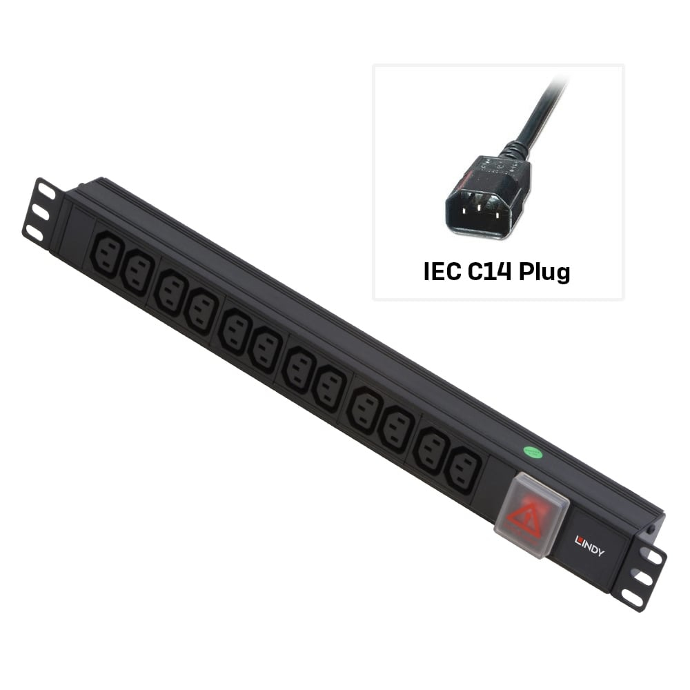 Photos - Server Component Lindy 1U 12 Way IEC Sockets, Horizontal PDU with IEC Mains Cable 29995 