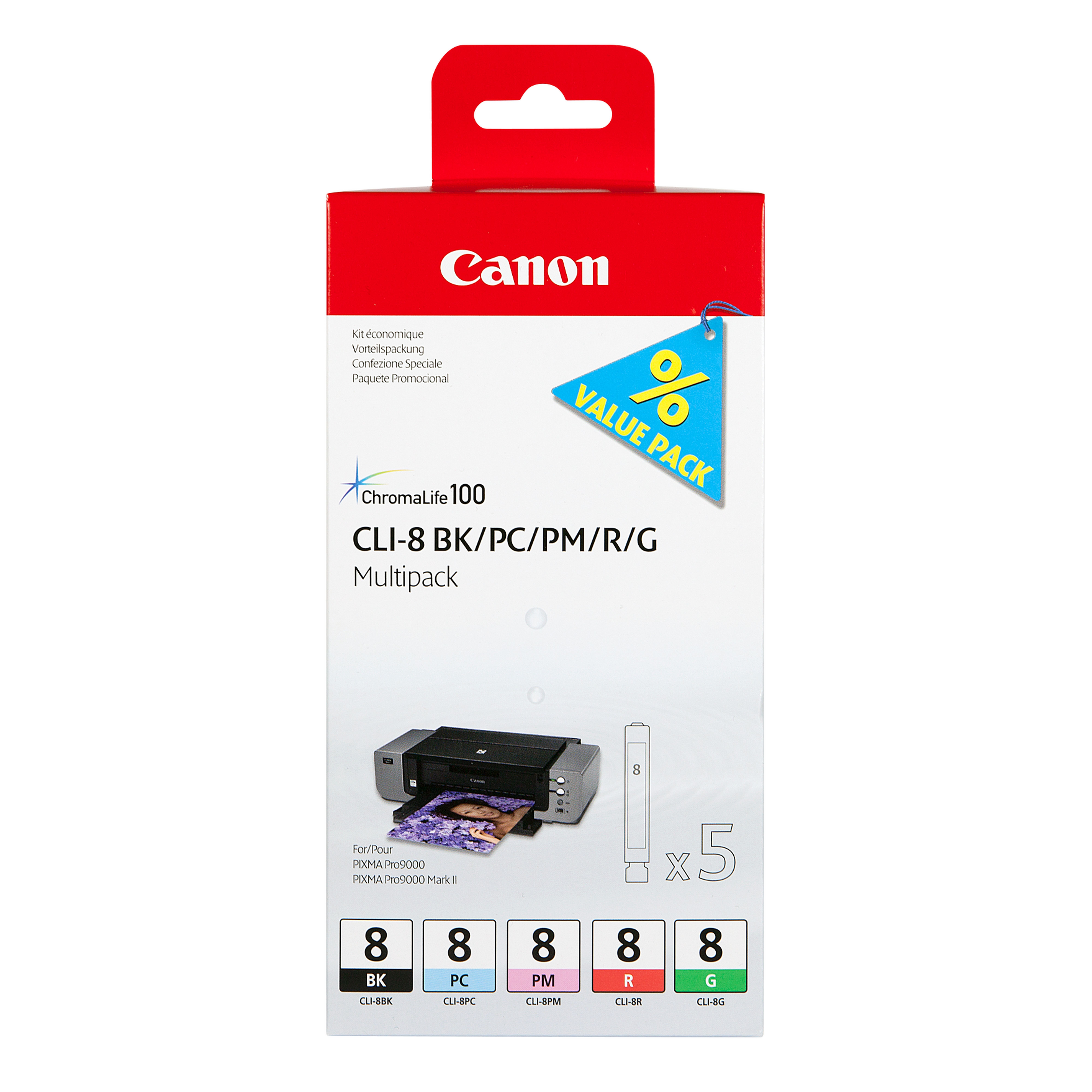 Image of Canon 0620B027/CLI-8 Ink cartridge multi pack Bk,PC,PM,R,G Pack=5...